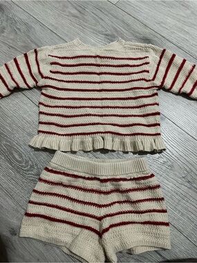 J. Crew Cream Sweater with Red Stripes